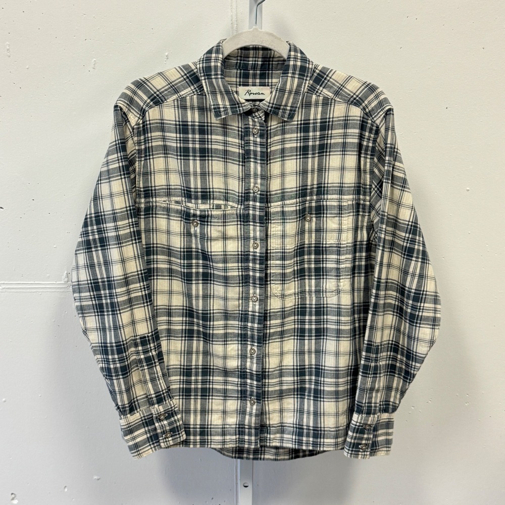 Rowan Dallas Oversized Plaid Shirt Navy Blue Cream Cotton WWTP0005 Women's Small